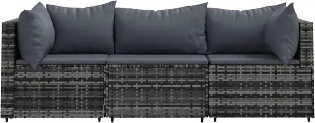 Alt view image 3 of 10 - vidaXL 3 Piece Patio Lounge Set with Cushions Gray Poly Rattan