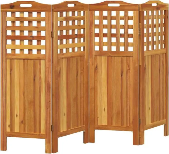 Alt view image 4 of 10 - vidaXL 4-Panel Room Divider 63.8"x0.8"x45.3" Solid Wood Acacia