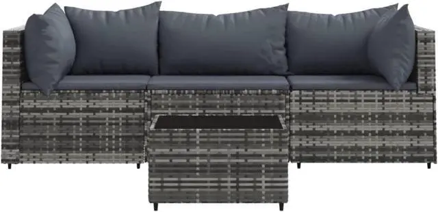 Alt view image 3 of 10 - vidaXL 4 Piece Patio Lounge Set with Cushions Gray Poly Rattan