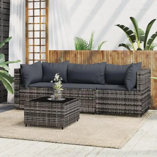 Main image of vidaXL 4 Piece Patio Lounge Set with Cushions Gray Poly Rattan