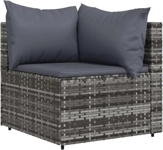 Alt view image 4 of 10 - vidaXL 4 Piece Patio Lounge Set with Cushions Gray Poly Rattan