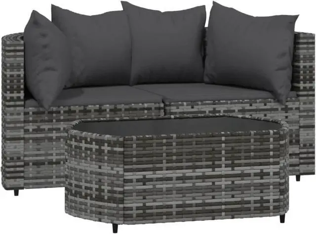 Alt view image 2 of 10 - vidaXL 3 Piece Patio Lounge Set with Cushions Gray Poly Rattan