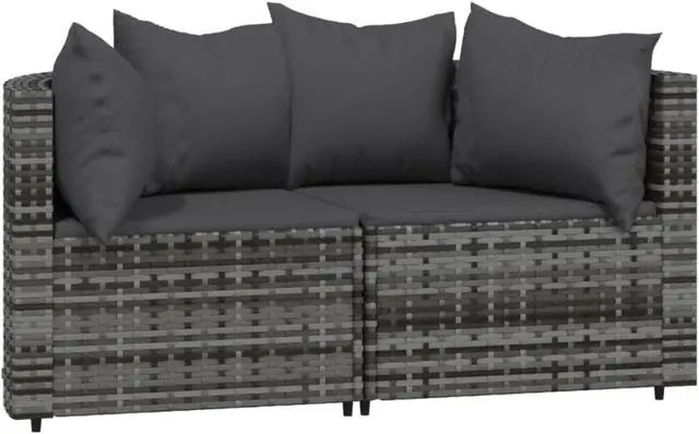 Alt view image 3 of 10 - vidaXL 3 Piece Patio Lounge Set with Cushions Gray Poly Rattan
