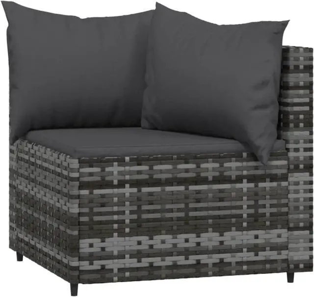 Alt view image 4 of 10 - vidaXL 3 Piece Patio Lounge Set with Cushions Gray Poly Rattan