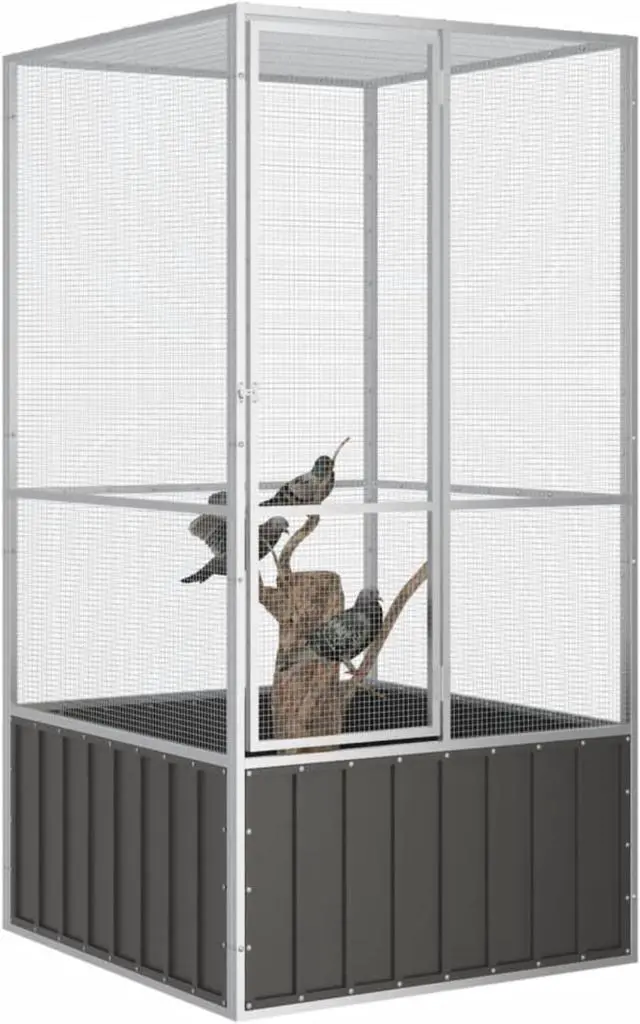 Alt view image 2 of 10 - vidaXL Bird Cage Anthracite 43.7"x42.1"x83.3" Galvanized Steel
