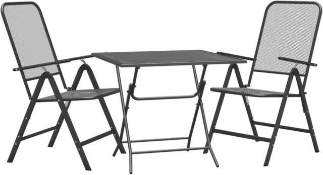 Alt view image 3 of 11 - vidaXL 3 Piece Patio Dining Set Expanded Metal Mesh Anthracite