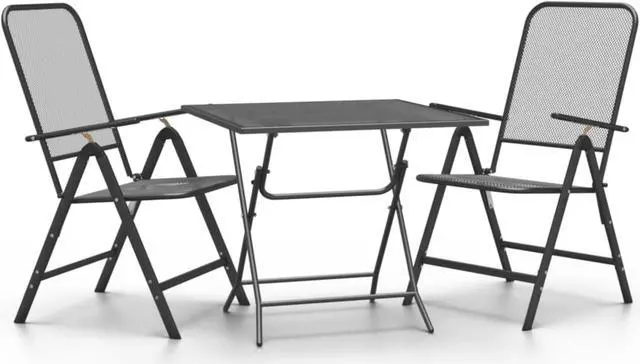 Alt view image 2 of 11 - vidaXL 3 Piece Patio Dining Set Expanded Metal Mesh Anthracite