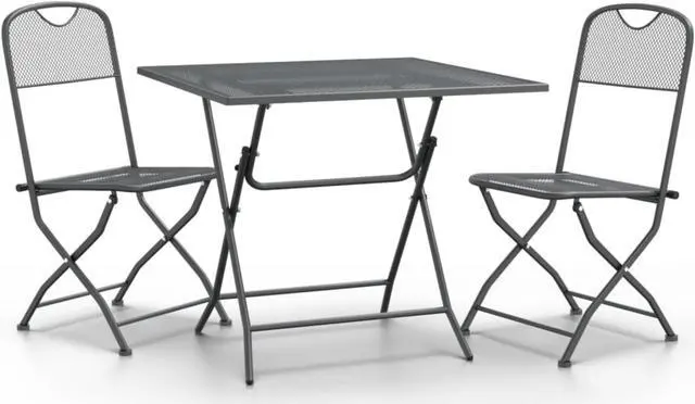 Alt view image 2 of 10 - vidaXL 3 Piece Patio Dining Set Expanded Metal Mesh Anthracite