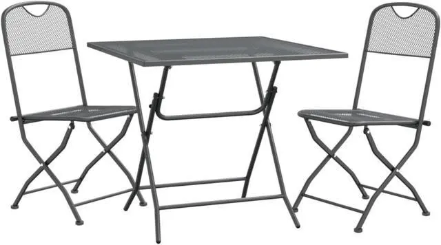 Alt view image 3 of 10 - vidaXL 3 Piece Patio Dining Set Expanded Metal Mesh Anthracite