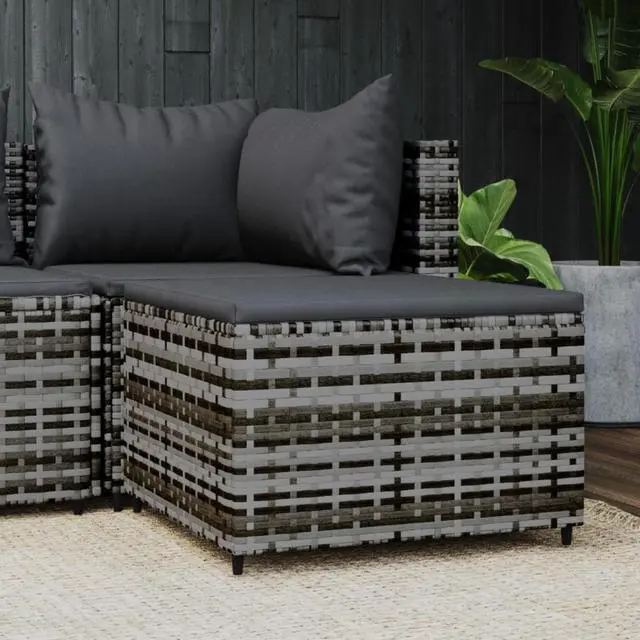 Main image of vidaXL Patio Footrest with Cushion Gray Poly Rattan