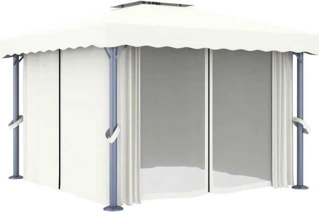 Alt view image 2 of 4 - vidaXL Gazebo with Curtain 9.8'x9.8' Cream White Aluminum