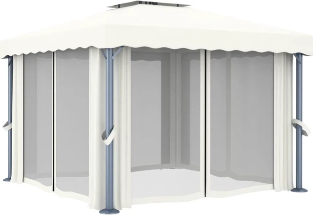 Alt view image 3 of 4 - vidaXL Gazebo with Curtain 9.8'x9.8' Cream White Aluminum