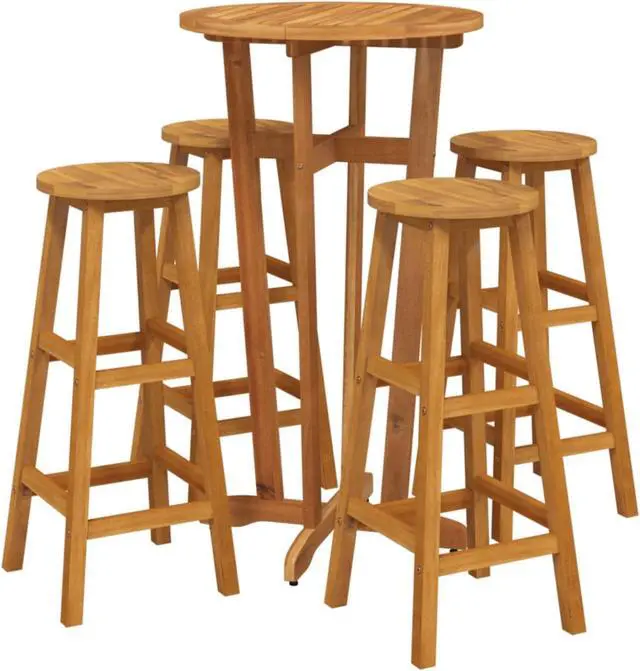 Alt view image 3 of 10 - vidaXL 5 Piece Patio Dining Set Solid Wood Acacia