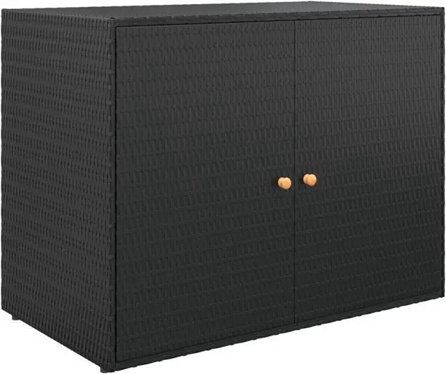 Alt view image 2 of 11 - vidaXL Garden Storage Cabinet Black 39.4"x21.9"x31.5" Poly Rattan