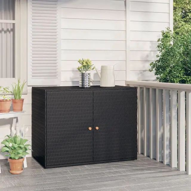 Main image of vidaXL Garden Storage Cabinet Black 39.4"x21.9"x31.5" Poly Rattan