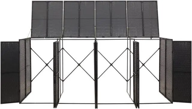 Alt view image 3 of 10 - vidaXL Quadruple Wheelie Bin Shed Black 107.9"x31.5"x46.1" Poly Rattan