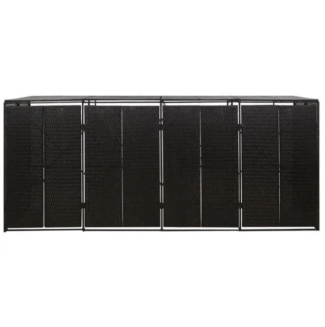 Alt view image 4 of 10 - vidaXL Quadruple Wheelie Bin Shed Black 107.9"x31.5"x46.1" Poly Rattan