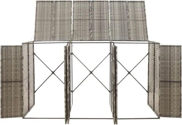 Alt view image 3 of 4 - vidaXL Triple Wheelie Bin Shed Gray 81.5"x31.5"x46.1" Poly Rattan