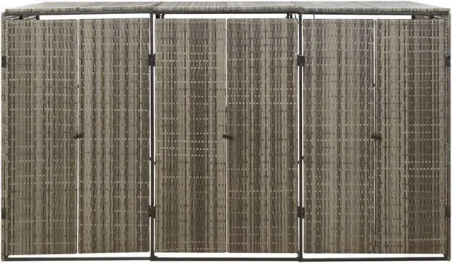 Alt view image 4 of 4 - vidaXL Triple Wheelie Bin Shed Gray 81.5"x31.5"x46.1" Poly Rattan