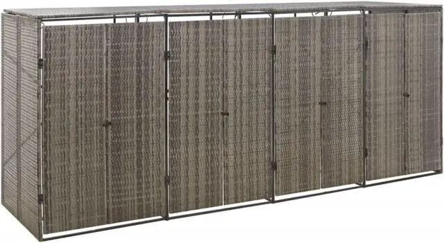 Main image of vidaXL Quadruple Wheelie Bin Shed Gray 107.9"x31.5"x46.1" Poly Rattan