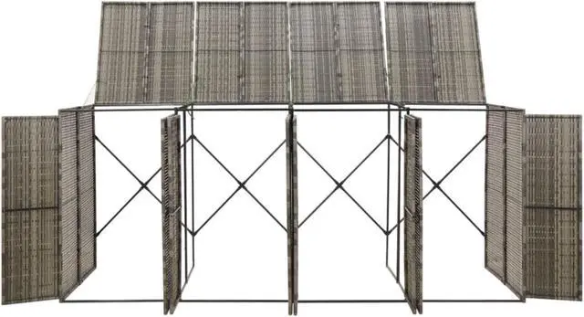 Alt view image 3 of 10 - vidaXL Quadruple Wheelie Bin Shed Gray 107.9"x31.5"x46.1" Poly Rattan