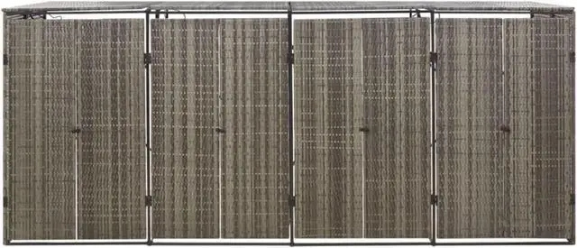 Alt view image 4 of 10 - vidaXL Quadruple Wheelie Bin Shed Gray 107.9"x31.5"x46.1" Poly Rattan