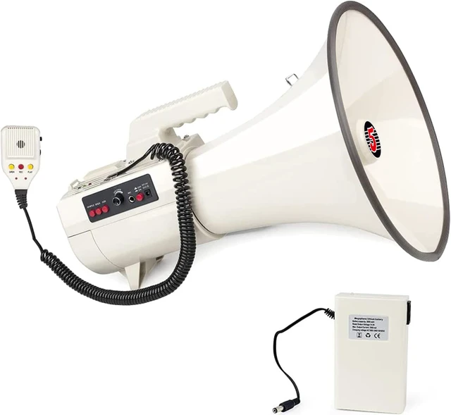 Alt view image 8 of 10 - 5Core Megaphone Bullhorn Speaker 100W Professional Bull Horn Battery Power Cheer Megafono 2000 Yard Range Loudspeaker W Siren Recording Ergonomic Handle for Coaches Football Baseball - 4501 USB