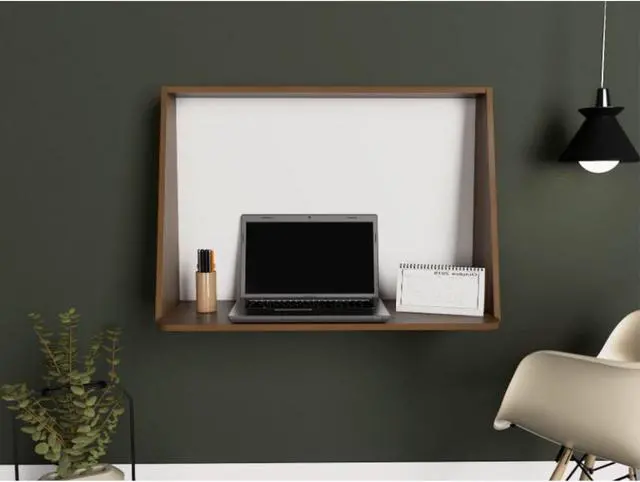 Alt view image 8 of 8 - FM FURNITURE Roma Wall Desk, For An Office Or Home Office, Mahogany - Glossy White Finish, Particle Board, Pore Soft Texture, Easy To Assamble.