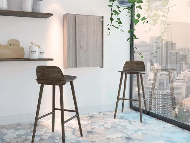 Alt view image 7 of 7 - FM FURNITURE Dalton Foldable Desk, For An Office Or Home Office, With 7 shelves, Wall Mounted, light gray Finish, Particle Board, Easy To Assamble.