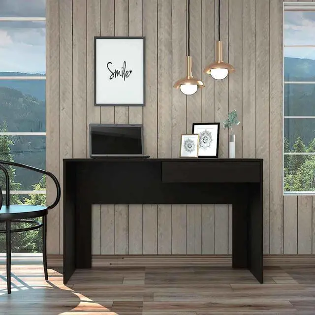 Alt view image 7 of 7 - FM FURNITURE Tampa Computer Desk One Drawer,  For An Office Or Home Office, Black Wengue Finish, Particle Board, Wood Texture, Easy To Assamble.