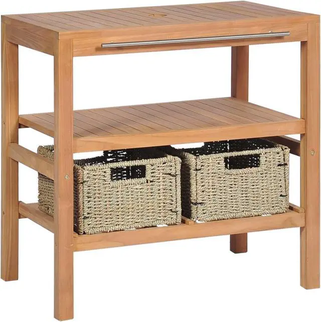 Alt view image 2 of 10 - vidaXL Bathroom Vanity Cabinet with 2 Baskets Solid Teak 29.1" x 17.7" x 29.5"