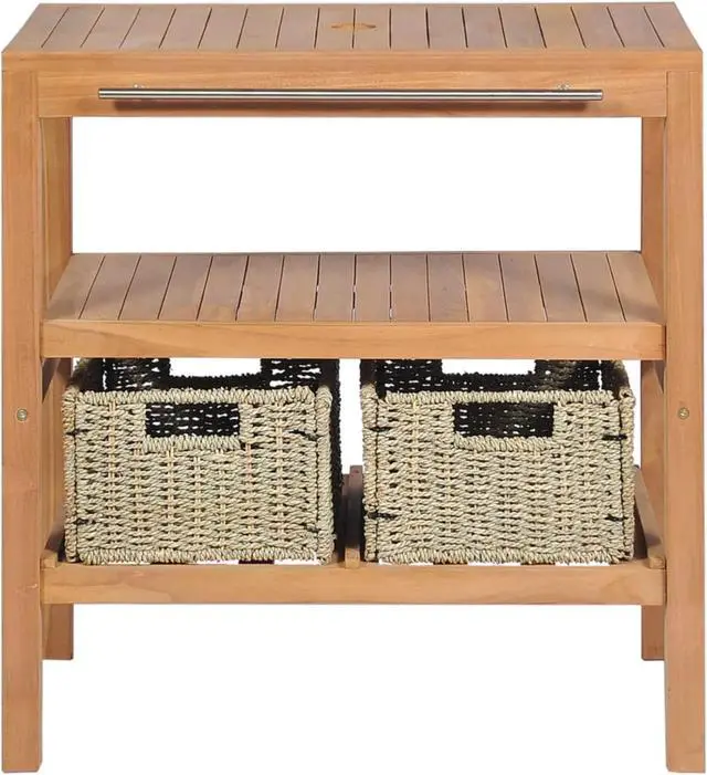 Alt view image 3 of 10 - vidaXL Bathroom Vanity Cabinet with 2 Baskets Solid Teak 29.1" x 17.7" x 29.5"
