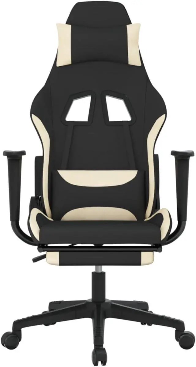Alt view image 2 of 10 - vidaXL Gaming Chair with Footrest Black and Cream Fabric