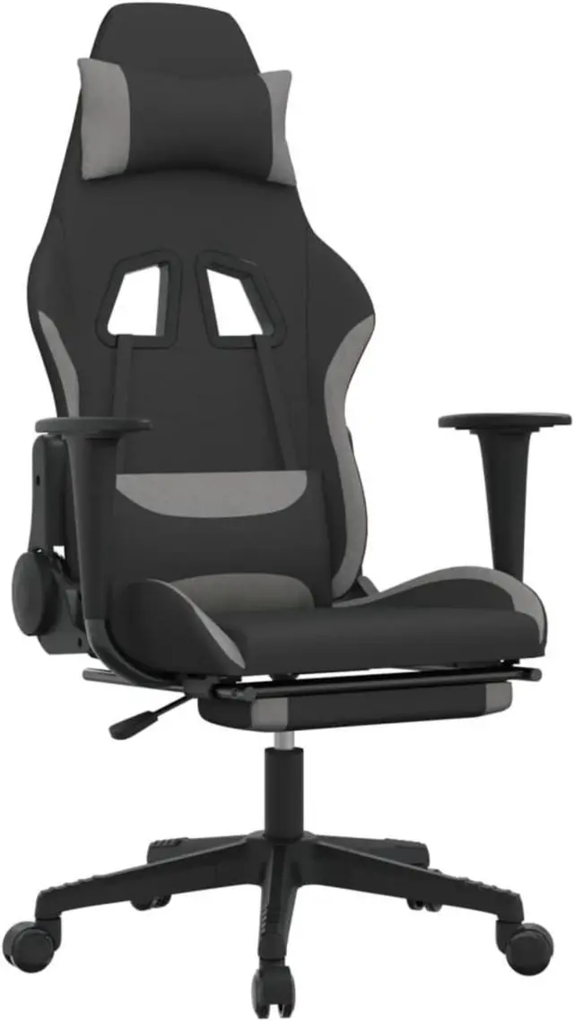 Alt view image 2 of 11 - vidaXL Gaming Chair with Footrest Black and Light Gray Fabric