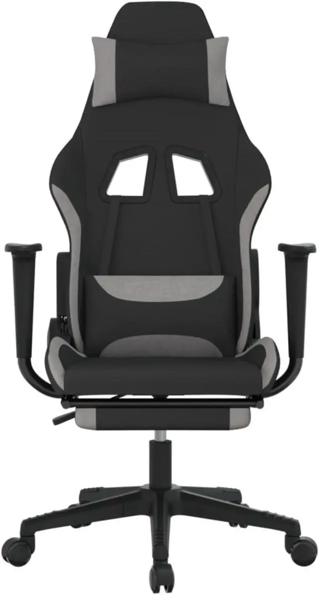 Alt view image 3 of 11 - vidaXL Gaming Chair with Footrest Black and Light Gray Fabric