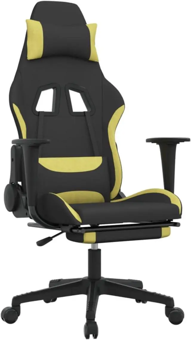 Alt view image 2 of 11 - vidaXL Gaming Chair with Footrest Black and Light Green Fabric