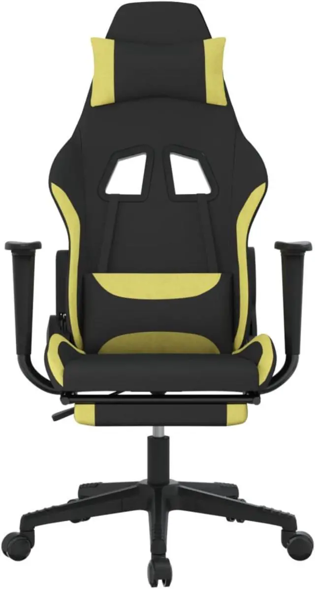 Alt view image 3 of 11 - vidaXL Gaming Chair with Footrest Black and Light Green Fabric