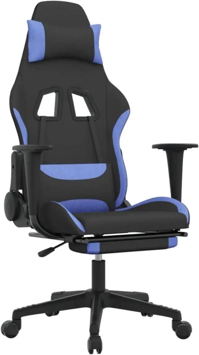 Alt view image 2 of 11 - vidaXL Gaming Chair with Footrest Black and Blue Fabric