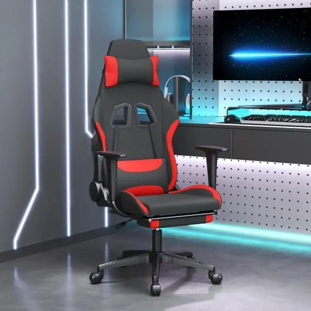Main image of vidaXL Gaming Chair with Footrest Black and Red Fabric
