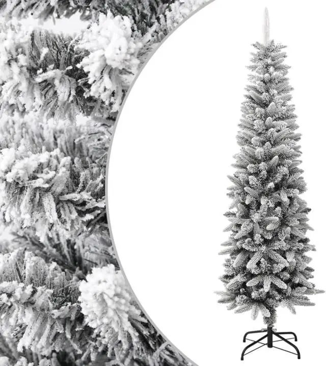 Alt view image 8 of 13 - vidaXL Christmas Tree Slim Artificial Xmas Tree with Flocked Snow PVC and PE