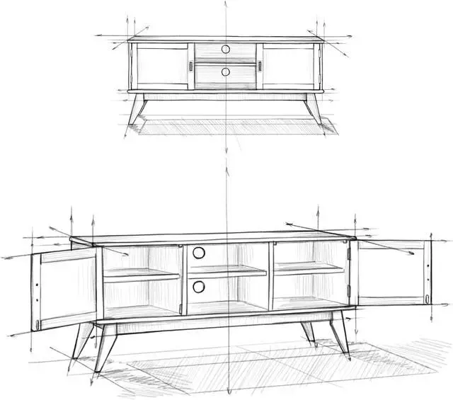 Alt view image 3 of 6 - Draper SOLID HARDWOOD Mid Century Low TV Media Stand in Black For TVs up to 65 inches