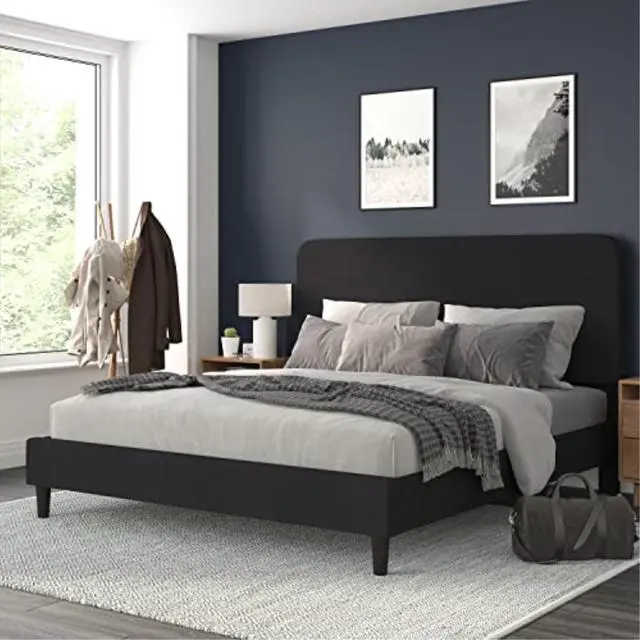 Alt view image 20 of 20 - Addison Charcoal King Fabric Upholstered Platform Bed - Headboard with Rounded Edges - No Box Spring or Foundation Needed