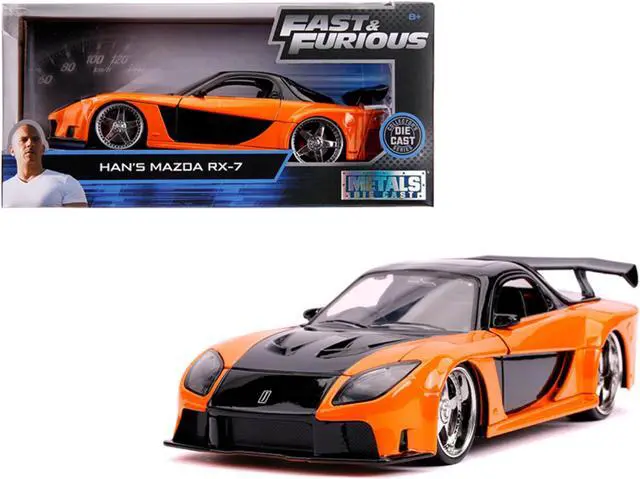 Alt view image 2 of 2 - Han's Mazda RX-7 RHD (Right Hand Drive) Orange and Black "Fast & Furious" Movie 1/24 Diecast Model Car by Jada