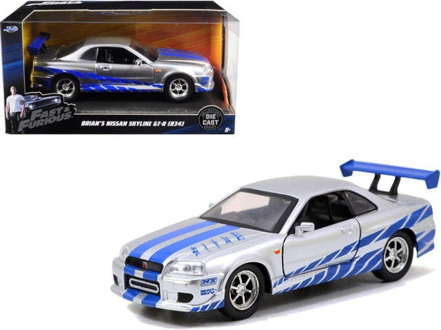Alt view image 2 of 3 - Brian's Nissan Skyline GT-R (R34) Silver with Blue Stripes "Fast & Furious" Movie 1/32 Diecast Model Car by Jada
