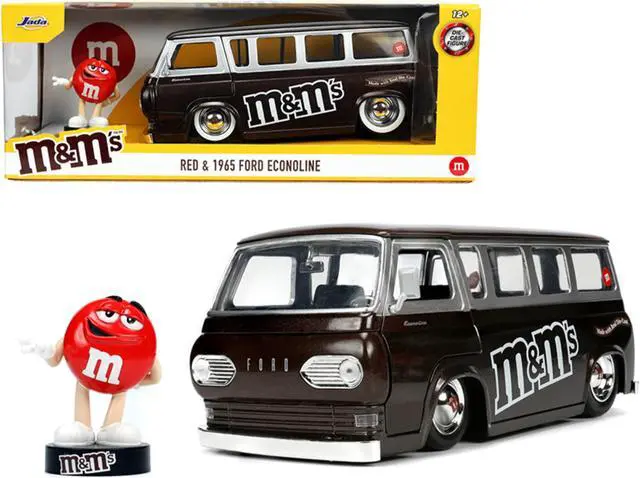 Alt view image 2 of 8 - 1965 Ford Econoline Bus Brown Metallic and Silver with Red M&M's Diecast Figurine "Hollywood Rides" Series 1/24 Diecast Model Car by Jada