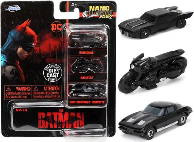 Main image of "The Batman" (2022) Movie 3 piece Set "DC Comics" "Nano Hollywood Rides" Series Diecast Model Cars by Jada