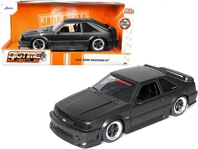 Alt view image 4 of 9 - 1989 Ford Mustang GT 5.0 Matt Black Metallic with Matt Black Hood "Bigtime Muscle" Series 1/24 Series Diecast Model Car by Jada