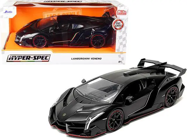 Alt view image 2 of 5 - Lamborghini Veneno Matt Black "Hyper-Spec" Series 1/24 Diecast Model Car by Jada