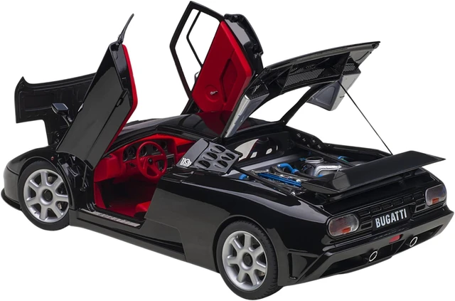 Alt view image 3 of 7 - Bugatti EB110 SS Super Sport Nero Vernice Black with Red Interior and Silver Wheels 1/18 Model Car by Autoart