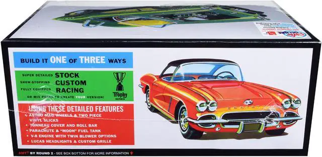 Alt view image 4 of 13 - Skill 2 Model Kit 1962 Chevrolet Corvette 3 in 1 Kit 1/25 Scale Model by AMT